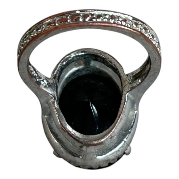 Vintage Black Faceted Center Silver Tone Cocktail Ring Size 7 - Picture 6 of 7